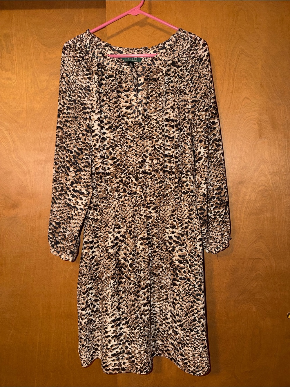 Lauren Ralph Lauren Leopard Print Long Sleeve Dress in Beige and Black